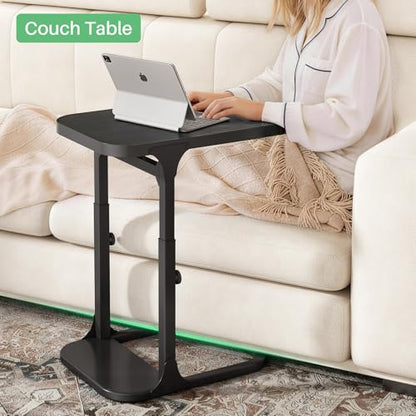 Kitstorack Height Adjustable End Table, Small Side Table for Couch, Sofa Table with Metal Frame for Living Room, Bedroom, Bedside C Shaped Table,Black - color: Black