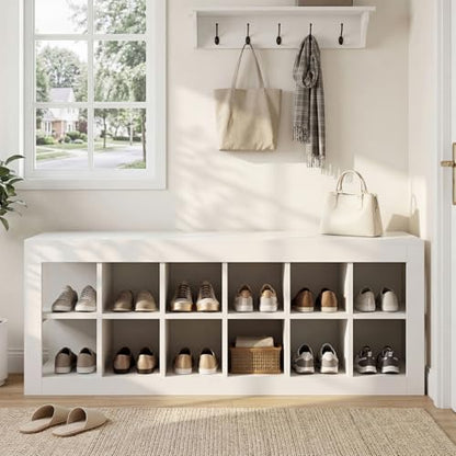 Tribesigns White Storge Cubes, Wood Storage Organizer, Modern 52" Shoe Entryway Bench