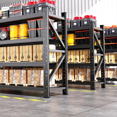 69"W Garage Shelving,6000lb Heavy Duty Storage Shelves,4 Tier Adjustable Shelving Unit,Industrial Metal Storage Shelving,Easy to install Standing Garage Shelf for Warehouse,Basement,64"H x 69"W x 24"D
