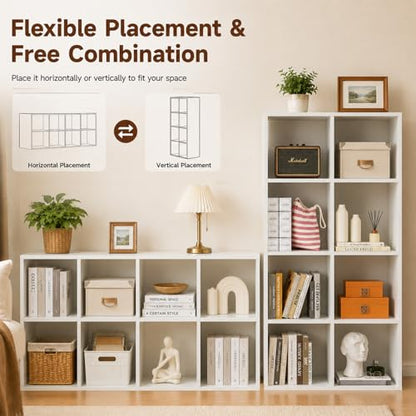 POWERSTONE 8 Cube Storage Organizer, Open Cube Bookshelf with Back Panels, Modern Display Cubby Bookcase for Bedroom Living Room Home Office, White