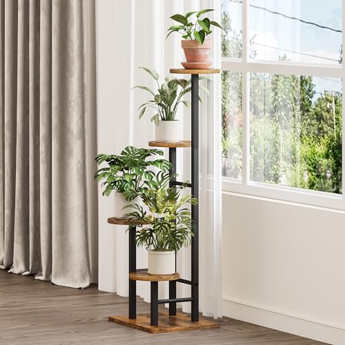 5 Tier Plant Stand Indoor, Corner Plant Shelf, Plant Shelves Organizer, Flower Stand for Multiple Plants, Tall Wood Plant Shelf Holder for Indoor, for Living Room, Balcony GPS108RB - color: Rustic Brown