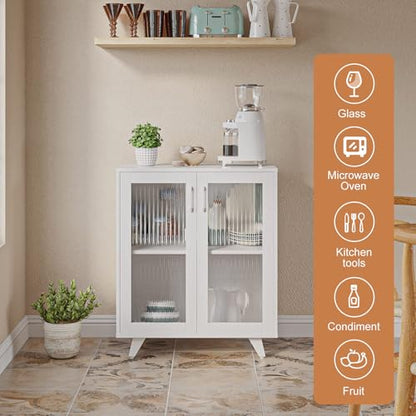 Panana Kitchen Buffet Server Table Accent Sideboard Cupboard Server Buffet Console Table with Doors Cabinet (27inch, White) - color: White, size: 27inch