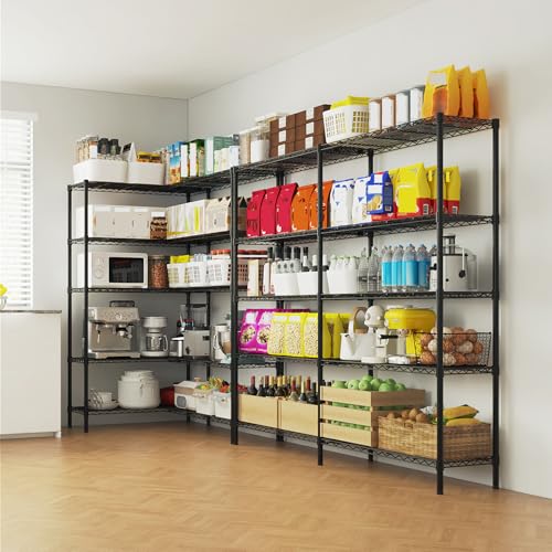 5-Tier Heavy Duty Metal Shelving Unit, Adjustable Storage Rack with Leveling Feet, Freestanding Standing Shelf Organizer, for Garage Pantry Kitchen, Black - color: Black, 5 Tier-69.69"