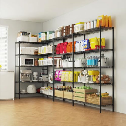 5-Tier Heavy Duty Metal Shelving Unit, Adjustable Storage Rack with Leveling Feet, Freestanding Standing Shelf Organizer, for Garage Pantry Kitchen, Black - color: Black, 5 Tier-69.69"