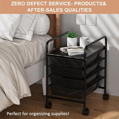 4-Tier Utility Cart with 4 Drawers, Rolling Utility Cart with 2 Lockable Caster Wheels, Multipurpose Mobile Rolling Drawer Cart for Office Bathroom Kitchen, Transparent Black - size: Black, 4-Tier