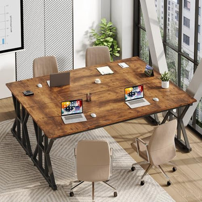 TVU 63-Inch Executive Desk, Large Office Desk with Thicken Frame, Computer Desk Modern Simple Desk for Home Office, Rustic Brown - color: Rustic Brown, size: 63inch