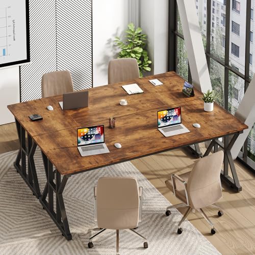 TVU 63-Inch Executive Desk, Large Office Desk with Thicken Frame, Computer Desk Modern Simple Desk for Home Office, Rustic Brown - color: Rustic Brown, size: 63inch