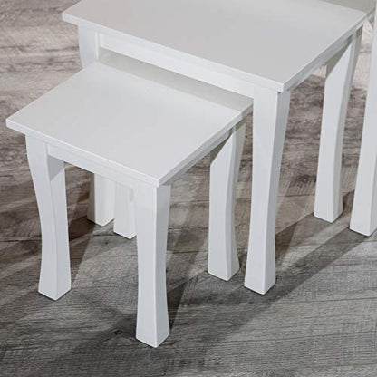 DTY Indoor Living 3-Piece Nesting Tables - Wooden Table Set of 3 for Living Room - Stackable Tables with Sleek White Finish for Stylish and Space-Saving Home Furniture - color: Boulder Design/White Finish