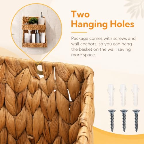 Pumtus 2-tier Handwoven Storage Basket, Water Hyacinth Standing Rack, Kitchen Countertop Organizer, Hanging Bathroom Basket, Fruit Vegetable Holder, Storage Shelf for Home Organization