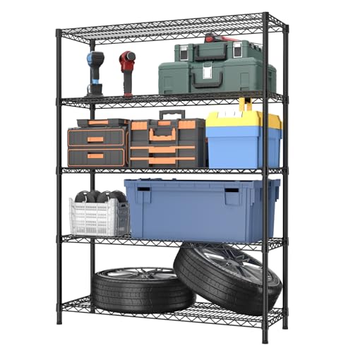 Golpart 5Tier Adjustable Storage Shelves Metal Wire Shelving Standing Shelf | Utility Heavy Duty Unit Rack Closet Organize for Home Kitchen Laundry Room Organization Pantry 18"Dx46"Wx77"H Black - color: Black, size: 5-tier-18"Dx46"Wx77"H
