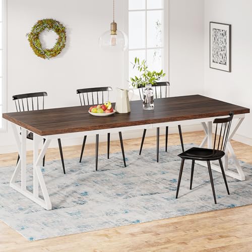 Tribesigns Farmhouse Dining Table for 6-8 People, 78.7-Inch Rectangular Wood Dining Table, Rustic Kitchen Table with Heavy Duty Metal Legs for Dining Room - color: Rustic Brown/White