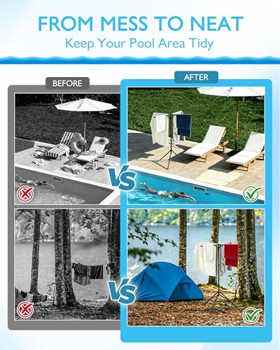 Pool Towel Rack Outdoor, 4 Arms Adjustable 51-71 Inch Freestanding Foldable Drying Rack for Pool, Camping, Backyard, Rust-Resistant Steel, Holds Towels & Swim Gear