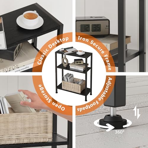 3-Tier Side Table, Small EndTable, Sofa SideTable for Narrow Spaces, Slim EndTable, NightstandTable, Skinny Bedside Table, for Living Room, Bedroom, Office, Black - color: Black