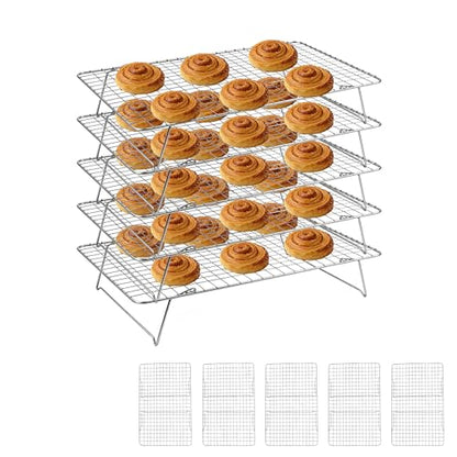 Cooling Rack 16"x10", 5-Tier Stackable & Collapsible Cooling Racks | Cooling Racks for Cooking and Baking, Roasting, Grilling, Oven & Dishwasher Safe (Silver, 5-Tier) - color: Silver, size: 5-Tier