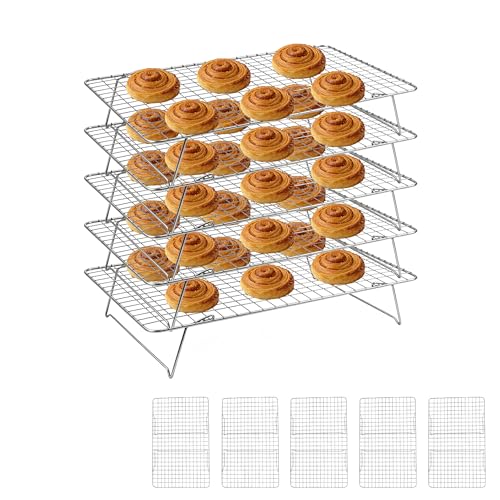 Cooling Rack 16"x10", 5-Tier Stackable & Collapsible Cooling Racks | Cooling Racks for Cooking and Baking, Roasting, Grilling, Oven & Dishwasher Safe (Silver, 5-Tier) - color: Silver, size: 5-Tier