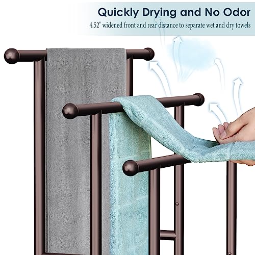 Kayfia 40'' Freestanding 3 Tier Alloy Steel Towel Rack with Storage Basket | Dual-Use Drying & Display Rack, Holds Oversized Bath Towels & Blankets, Fits Bathroom, Tub, Shower, Poolside, Bronze - color: Bronze