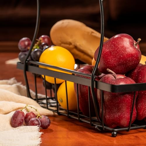 HOSY 2-Tier Metal Fruit Basket, 17-in Rectangle Black Standing Storage Rack | All-Metal, Removable Design, Tool-Free Assembly, Versatile Kitchen Countertop Organizer, Vegetables, Breads, Seasonings - size: 17-inch