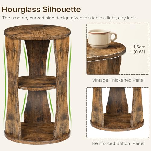 YATINEY Round Side Table, 3-Tier Small End Table with Storage Shelves, Wooden Accent Table for Living Room, Bedroom, Rustic Brown ET15BR - color: Rustic Brown