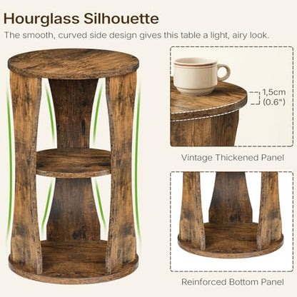 YATINEY Round Side Table, 3-Tier Small End Table with Storage Shelves, Wooden Accent Table for Living Room, Bedroom, Rustic Brown ET15BR - color: Rustic Brown