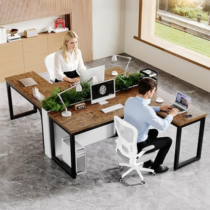 L Shaped Desk 66 Inch Gaming Desk with 1.18 Inch Thicker Desktop, Corner Computer Desk Home Office Desk Study Writing Work Desk Metal Frame, Rustic Brown - size: 66 Inch