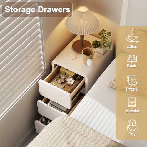 AQIMUELE Narrow Bedside Table,Narrow Night Stand with Drawers,Small Night Stand with Leather Surface for Bedroom - color: White (3 Drawers), size: 11.8"W