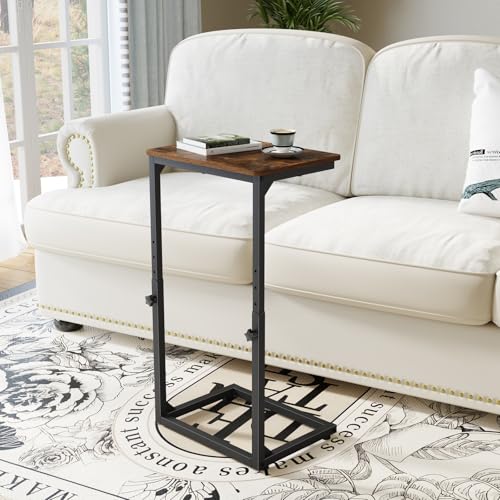7-Level Adjustable C-Shaped End Table, Small Side Table for Couch, Sofa TV Tray Table for Living Room, Bedroom, Bedside ET-SA-BRW1 - color: Rustic Brown