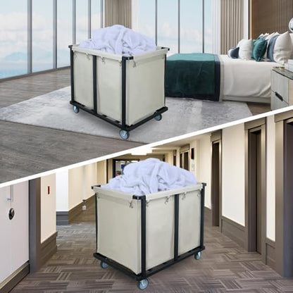 Commercial Laundry Cart with Wheels,400L Beige | 600 lbs Heavy Duty Laundry Cart,Steel Frame and Oxford Cloth Bag,Industrial Laundry Cart with Wheels,Housekeeping,Hotel - color: Beige