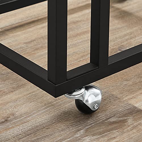 VASAGLE End Table, C Shaped TV Tray with Metal Frame Rolling Casters, Industrial Side Table for Living Room Bedroom, 19.7 x 13.8 x 23.6 Inches, Dark Walnut and Black - color: Dark Walnut + Black, size: 19.7"W x 21.7"H, style: With Wheels