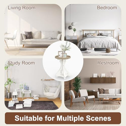 Accent Wood Farmhouse End Table, Round Side Tables, Nightstand Natural Tray Top and Distressed Carved Legs for Bedroom Living Room, White - size: 1-pc, style: Round