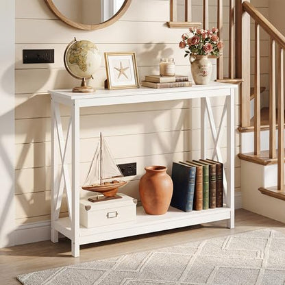 ZENY Console Table, Entryway Table, Narrow Sofa Table with 2-Tier Shelves, Entrance Table for Living Room, Entryway, Hallway, Foyer (White, 11.8" D x 39.4" W x 31.6" H) - color: White, size: 39.4"W