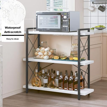 HCHQHS Bookshelf, 3-Tier Industrial Bookcase, Open Book Shelf, Freestanding Horizontal Bookshelves with Metal Frame - color: White & Black, size: 3-Tier (35.8"W x 35.8"H)