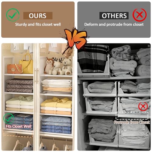 2-Tier Stackable Closet Organizers and Storage Basket, Wire Clothes Shelf Organizer Bins, Sweater Storage for Wardrobe Cupboard, Multifunctional Cube Storage Box for Kitchen Bath Laundry Room, White