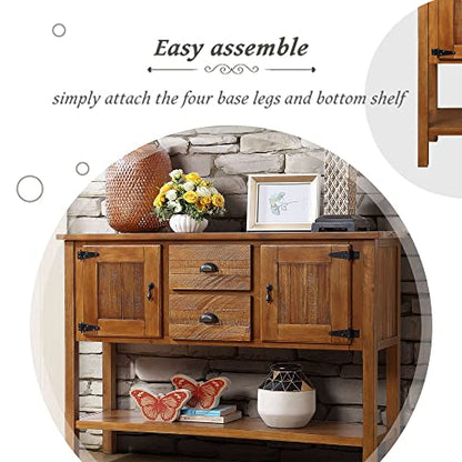 LKTART Solid Wood Farmhouse Console Table,Sofa Table with Storage Drawers and Shelves,Entryway Table for Entry Hallway Foyer Sofa Side Table,Easy Assembled (46.5" Brown) - color: Brown
