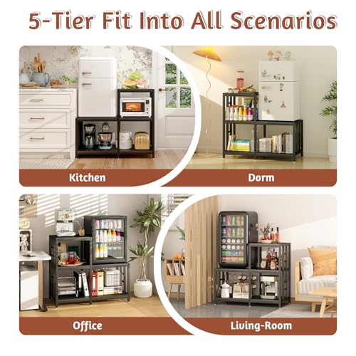 METYERRY 5-Tier Mini Fridge Stand, Bakers Rack with Storage,Multi-Purpose Microwave Stand,Mini Fridge Cabinet,Mini Fridge Shelf for Office,Kitchen,Living Room,Coffee Bar,Black - color: Black