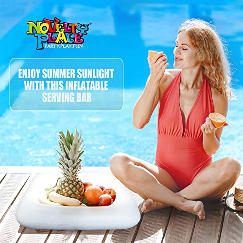Novelty Place Inflatable Ice Serving Buffet Bar - Salad Food & Drinks Cooler Serving Tray for Summer Party Picnic & Camping (Pack of 3, 24 Inches) - color: White-3pcs