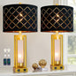 Set of 2 Modern Table Lamps for Living Room Bedroom with USB C+A | Rustic Nightstand Lamps with White Night Light, Black Grid Shade, Desk Lamps for Bedside End Tables, 4 Bulbs Included (Gold) - color: Gold