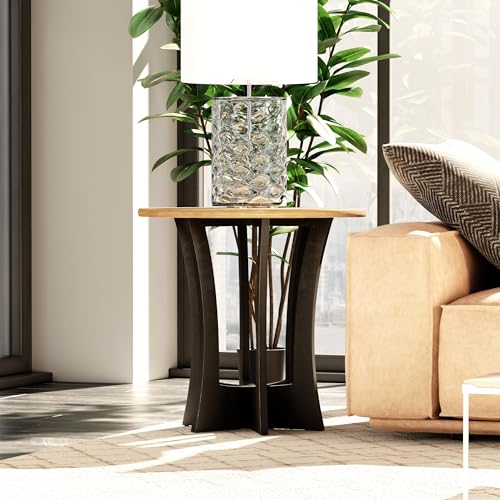 COZAYH Farmhouse Round End Table X 2P with Criss-Cross Wood Legs, Rustic French Country Side Table for Dinning or Living Room, Modern, Black, Natural Wood Color - color: Black