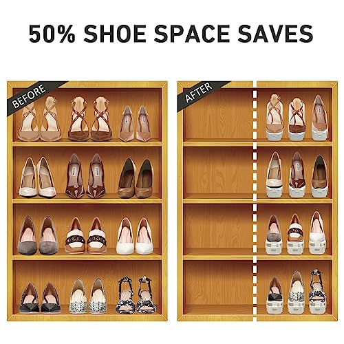 NVGSN Shoe Slots Organizer 12 Pack - Shoe Stackers for a Pair of Shoes, shoe Storage Shoes Space Savers 50%, 4 Levels Adjustable Thickening Double Layer shoes Holders shoe Organizer for Closet, White | 4 Levels Adjustable shoe Organizer for Closet Organiz