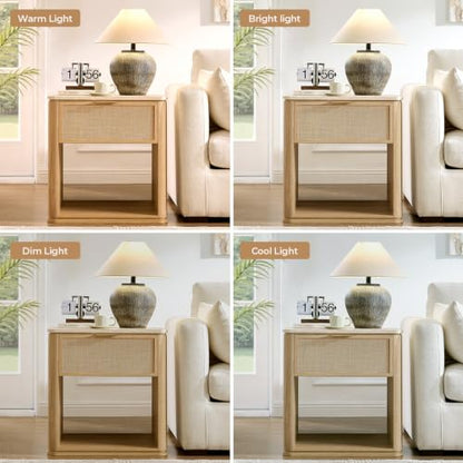 Night Stand, 23.11" W Rattan Nightstand with 1 Drawer and Open Shelf, Faux Marble Top Bedside Table, Boho Mid Century End Table for Bedroom Living Room Sofa Office, Natural Oak [FSC Certified] - color: Natural Oak, size: 15.63"D x 23.11"W x 23.94"H（1 Draw