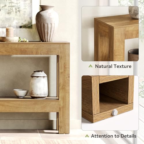 LITTLE TREE 63-Inch Long Console Table for Living Room, Farmhouse Wood Entryway Table for Sofa, Entry, Hallway, Entrance, Foyer, Behind Couch with 2-Tier Narrow Shelf, Oak - color: Oak