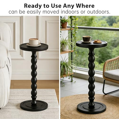 Small Round Side Table for Small Spaces | Wood Pedestal Drink Table & Narrow End Table for Living Room Couch, Modern Bedside Nightstand for Bedroom & Nursery（Ebony） - color: Ebony
