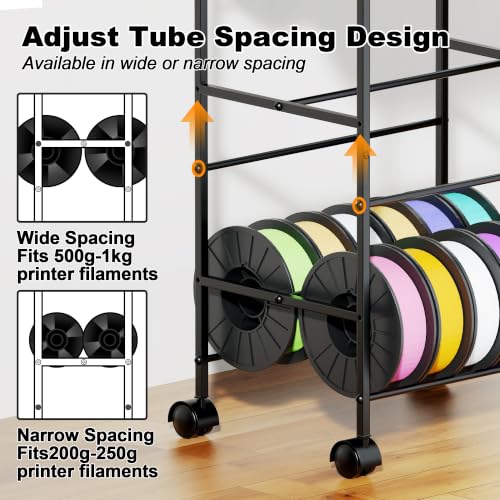 3D Printer Filament Storage Rack with Wheels, 5-Tier Rolling Spool Holder Stand Cart, Holds up to 60x1kg Spools, Heavy Duty Metal Filaments Organizer Shelf for Printing Studio Office Workshop