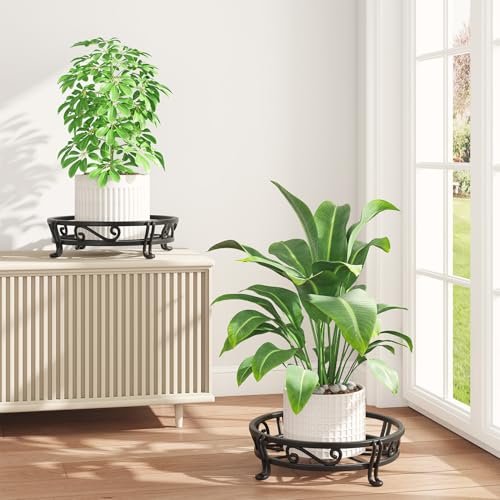 iDavosic.ly 2-Pack Metal Plant Stands for Outdoor Indoor, 11-Inch Wide Rust-proof Iron Heavy Duty Flower Pot Holder for Patio Garden Porch Living Room, Modern Black - color: Black, size: 1 Tier, 2-Pack