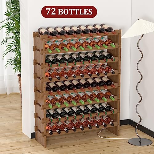 Domax Wine Rack Freestanding Floor - 72 Wine Bottle Holder 8 Tier Stackable Bamboo Wooden Storage Racks for Kitchen, Bar, Pantry and Cellar (Walnut) - color: Walnut