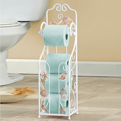 Collections Etc Shell Toilet Paper Holder and Stand with Scrolling Deisng- Bathroom Décor