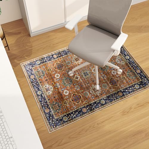 Office Chair Mat for Hardwood Floor, 48"x36" Easy Glide Computer Desk Mat Protector for Rolling Chair Under Desk Rug Nonslip Backing, Machine Wash, (Modern) - color: Orange Red, size: 36"x48"