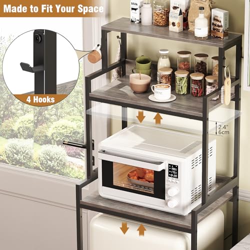 Espelism 3-Tier Kitchen Bakers Rack with Adjustable Shelves, Freestanding Kitchen Microwave Stand with Storage, Split Design Coffee Bar Shelf for Home Office (Black Oak, 25.6") - color: Black Oak
