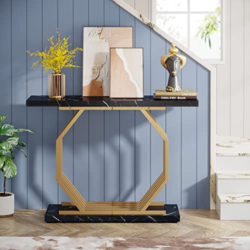 Tribesigns Gold Console Table, Faux Marble Entryway Table Narrow Sofa Table with Geometric Metal Base, 40 Inch Modern Accent Table Entrance Table for Living Room, Hallway, Foyer, Black - color: Black