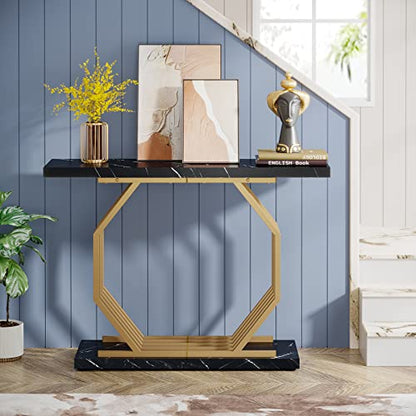 Tribesigns Gold Console Table, Faux Marble Entryway Table Narrow Sofa Table with Geometric Metal Base, 40 Inch Modern Accent Table Entrance Table for Living Room, Hallway, Foyer, Black - color: Black