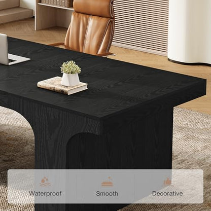 Tribesigns 70.87" Executive Office Desk with Arched Design, Black | Modern Wooden Writing Table, Large Workspace Computer Desk Simple Business Furniture for Home Office, Sturdy Room - color: Black
